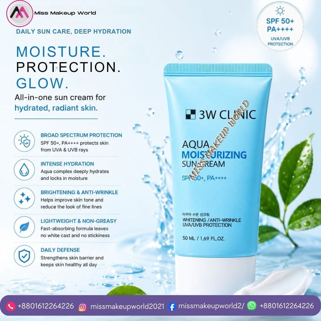 3W Clinic Aqua Moisturizing Sun Cream 50ml for dry skin - Miss Makeup World